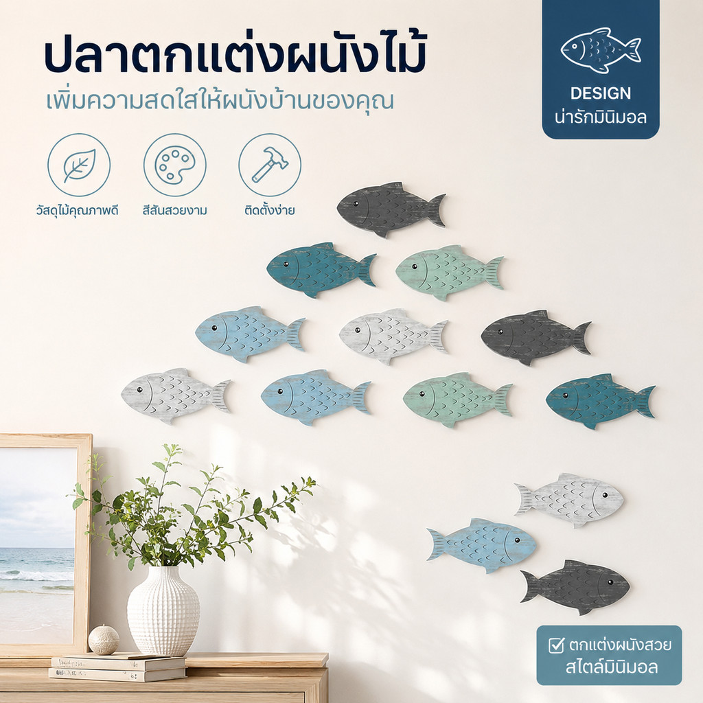 20 ชิ้นปลาไม้ตกแต่งผนังทาสีเครื่องประดับปลา Nautical Coastal Theme Wall Art ปลาตกแต่งสำหรับ