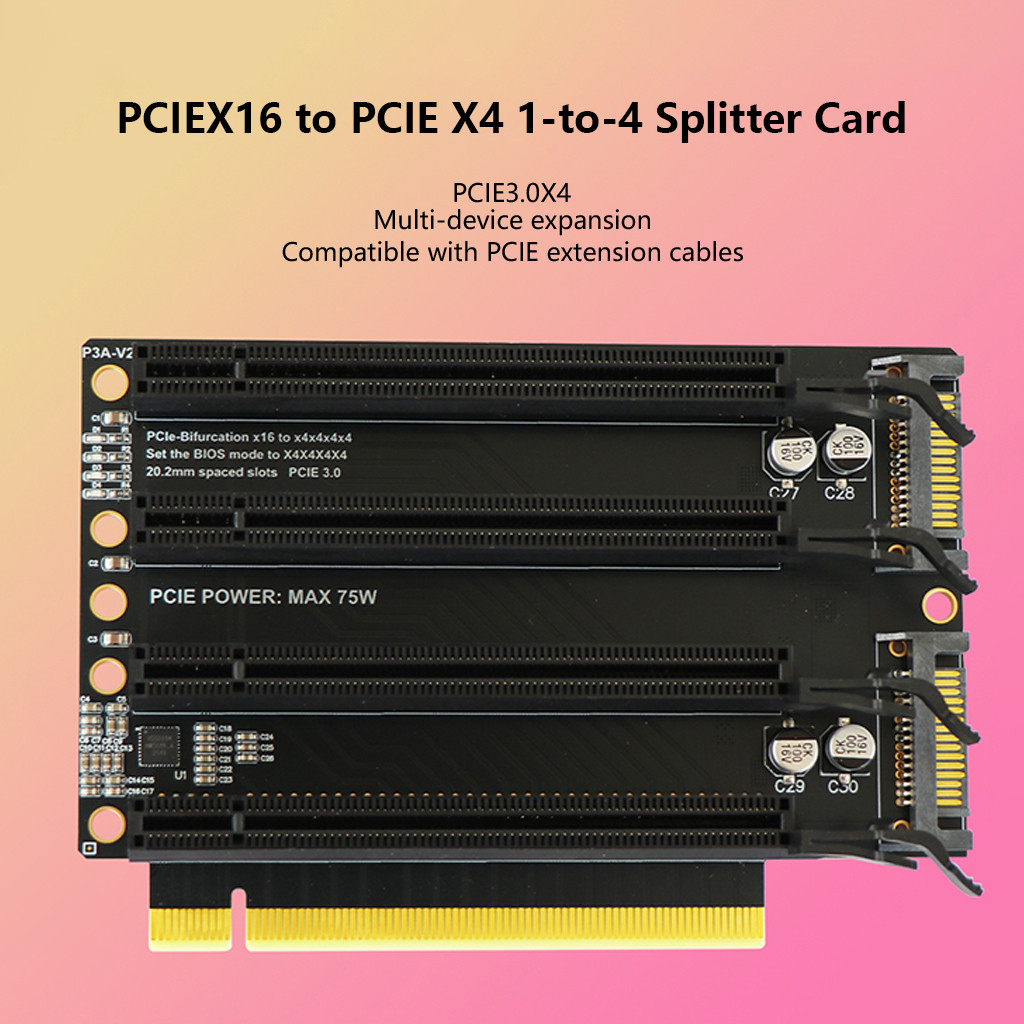 JMT PCI-E 3.0 X16 ถึง PCI-E X4X4X4X4 Bifurcation Splitter Card สําหรับกราฟิกการ์ดช่องเดียวสําหรับ 15