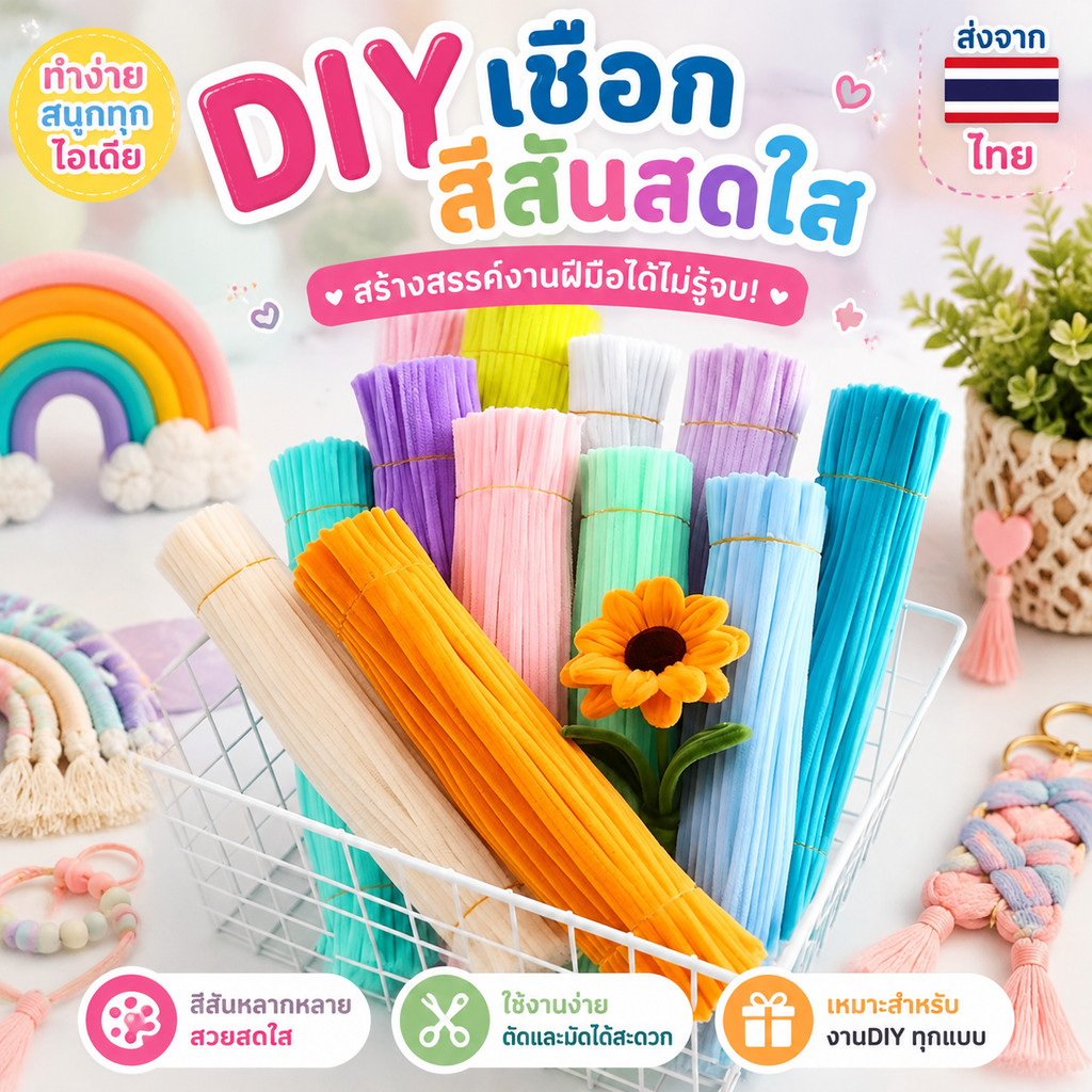 สินค้าพร้อมส่งจากกรุงเทพฯDIYลวดกำมะหยี่ เนื้องานแฮนด์เมค มีหลากหลายสีสันให้เลือก เหมาะสำหรับใช้ทำช่อดอกไม้กำมะหยี่ ของเ