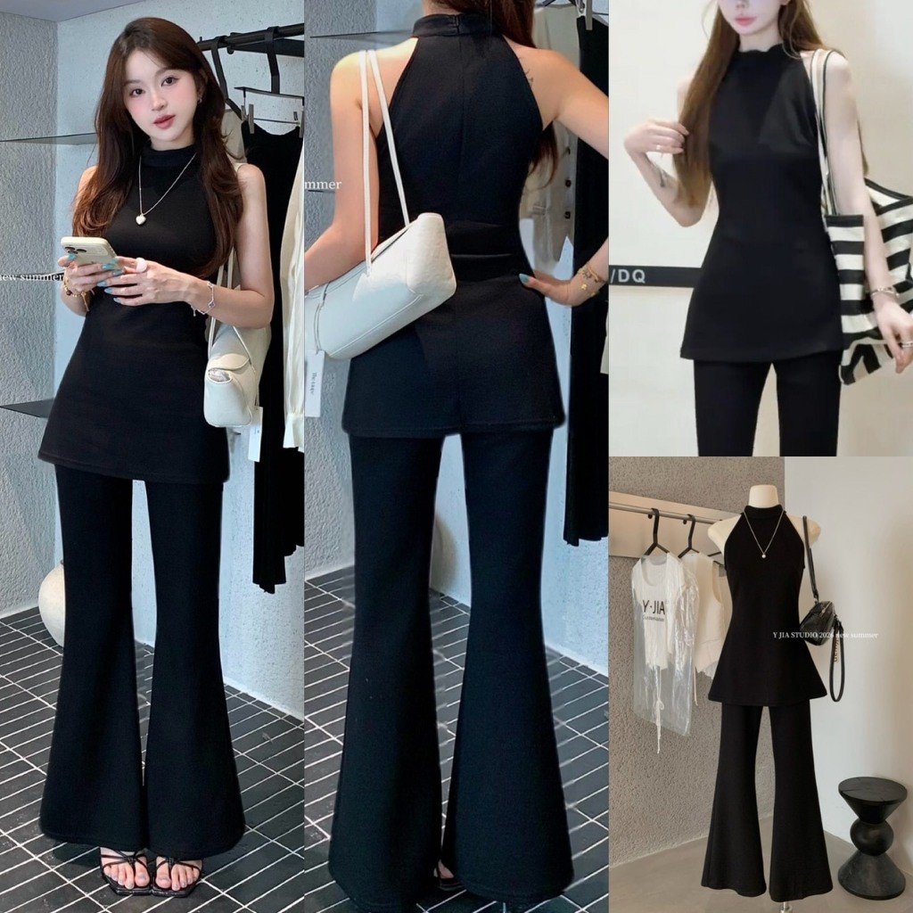 Y1335 เซ็ตสีดำสุดคลาสสิก ดีไซน์มินิมอลที่ใส่แล้วดูแพงทันที แฟชั่นเกาหลี TAG Yjia