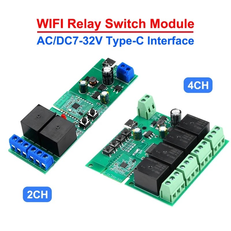 AC DC7-32V 2CH 3CH 4CH 2/3/4 Way สําหรับ WIFI รีเลย์สวิทช์โมดูล Type-C อินเทอร์เฟซ Ewelink APP ระบบส