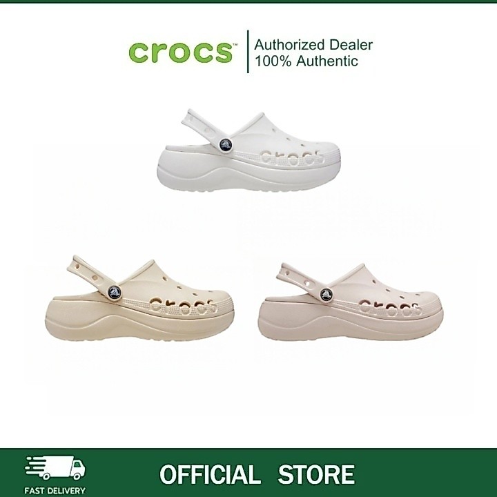 [คอลเลคชั่นใหม่มาแล้ว] Crocs Baya Platform Clog รองเท้าลำลองผู้หญิง ส้นสูง 5 ซม Woman's Shoes [ขาว ขนาด W5 W6 W7 W8 W9]