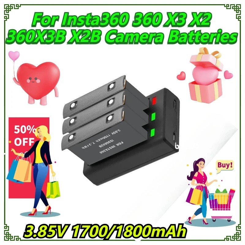 3.85V 1700/1800mAh สําหรับ Insta360 360 X3 X2 360X3B X2B แบตเตอรี่กล้อง