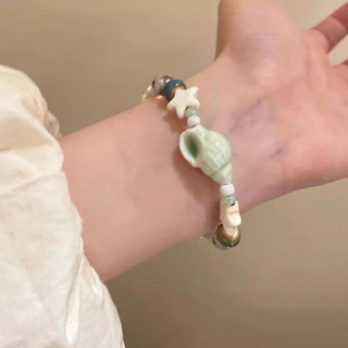 สร้อยข้อมือ ข้อมือโซ่แฮนด์เมดลูกปัดโซ่สั้น ทันสมัย น่ารัก ปรับได้ ดาว หอยสังข์ รูปทรงไม่สม่ำเสมอ สไตล์วันหยุดฤดูร้อน