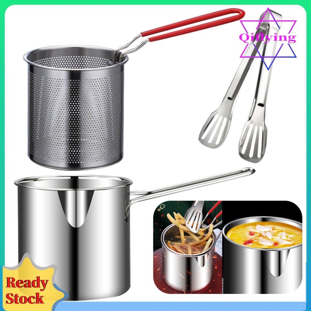 1200ML แบบพกพาทําอาหารหม้อตะกร้ากรองอเนกประสงค์ Fries Fryer 304 สแตนเลสสําหรับ French Fries ไก่ทอด