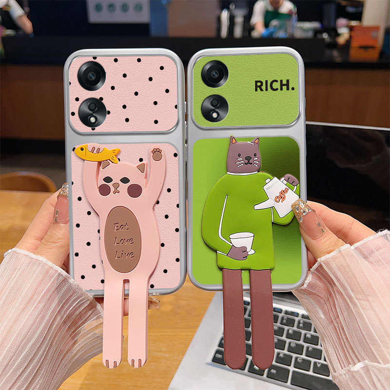 เคส OPPO A38 4G เคส OPPO A18 4G เคสตุ๊กตาน่ารักพร้อมขาตั้งแบบพับได้ Dermatoglyph โทรศัพท์แบบแข็ง BB-MBZJ
