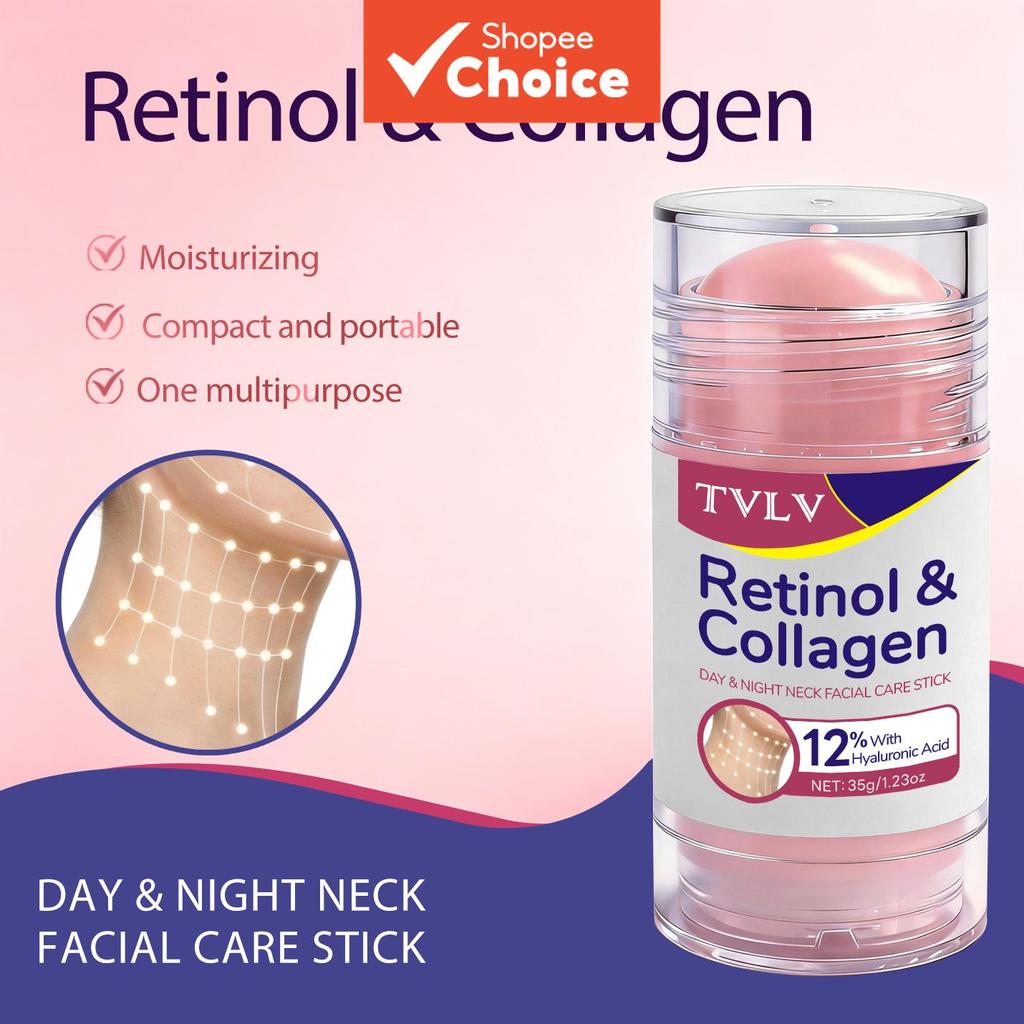 TVLV Retinol & Collagen Neck Facial Care Stick 12% Hyaluronic Acid Deep Hydration Anti-Aging Moisturizing Stick ปรับปรุงผิวหยาบ Boost ความยืดหยุ่น Day Night Skincare 35g
