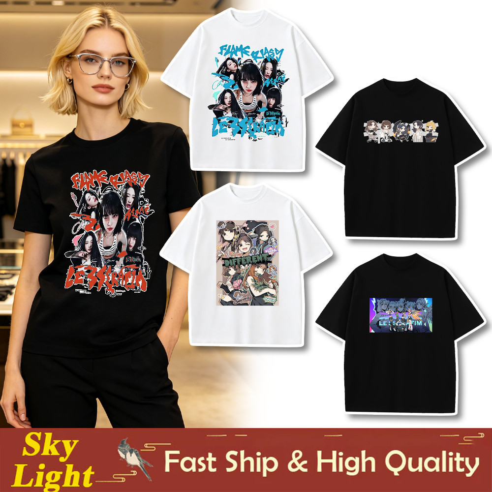 EdimpKpop Idol Le sserafim Merch สไตล์เกาหลีแขนสั้น Tshirt สําหรับผู้หญิงผู้ใหญ่รอบคอ 100 ผ้าฝ้ายการ