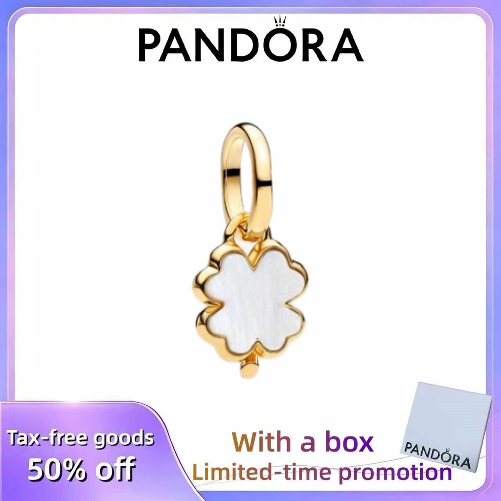 PANDORA (พร้อมกล่อง) เครื่องประดับ Female Elegant Temperament Holiday Love Gift White Lucky Clover D