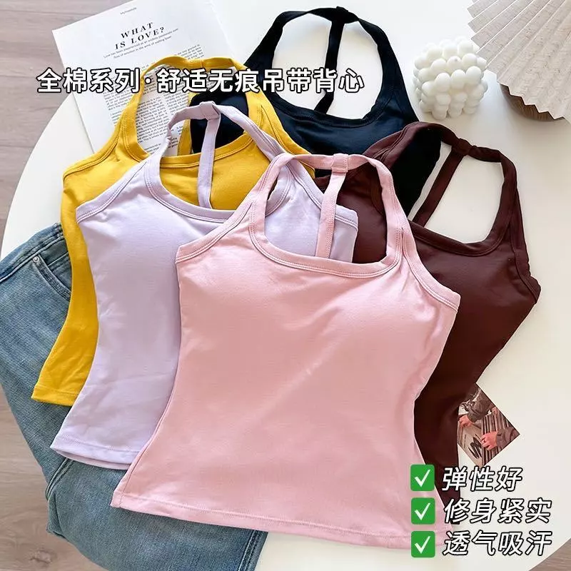 YY139 เสื้อสายเดี่ยวคล้องคอ เซ็กซี่ สดใส เกาหลี สุดน่ารัก เหมาะกับสาวน่ารักใสๆ สุดฮิต พร้อมส่ง ราคาถูก