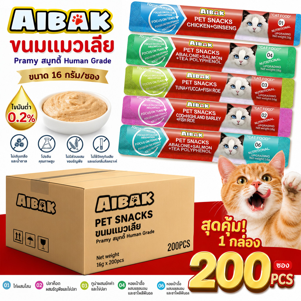 ขนมแมวเลีย แพค50/100/150/200ชิ้น ขนมแมว 15g อาหารแมว แมวเลีย เนื้อละเอียดไม่ต้องเคี้ยว รสไก่/รสปลาคอด/รสทูน่า cat ชอบมาก