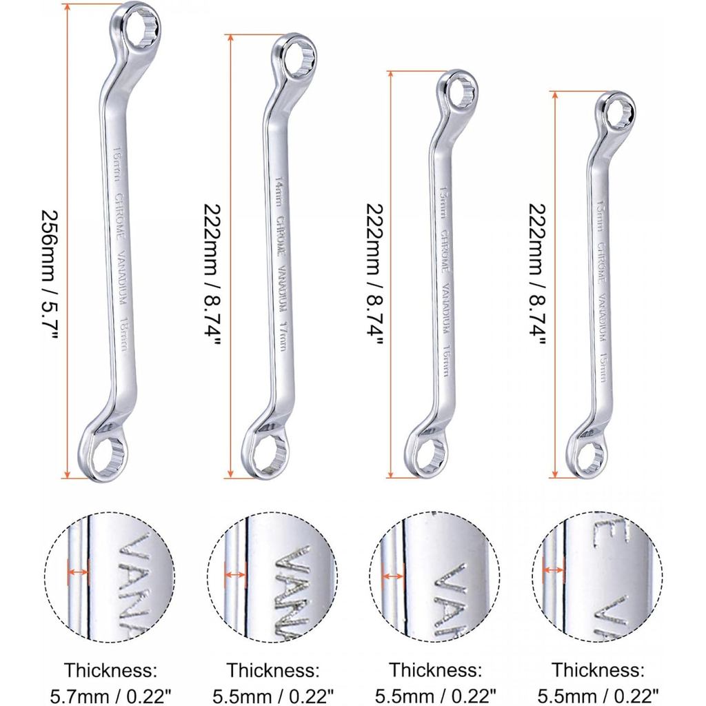 Uxcell ชุดประแจปลายกล่อง Offset 45 องศา, เหล็ก 5.5-16 มม. เมตริก CR-V พร้อมกระเป๋ากลิ้ง, 6 ชิ้น