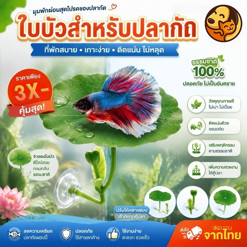 ตก แต่งตู้ปลา ใบบัวจำลอง ปล่อยให้ปลาได้พัก การวางไข่ หญ้าจำล