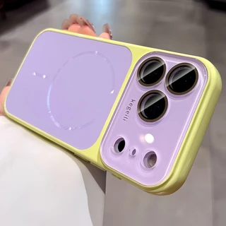 ลาเวนเดอร์ & Lemon Schem + Lanyard ไล่ระดับสีหน้าต่างขนาดใหญ่กรณีปุ่มกล้องสําหรับ iPhone 13 14 15 16 17 Pro Max กรณี Enclosed Anti-fall กันกระแทกปกหลังขอบนุ่ม