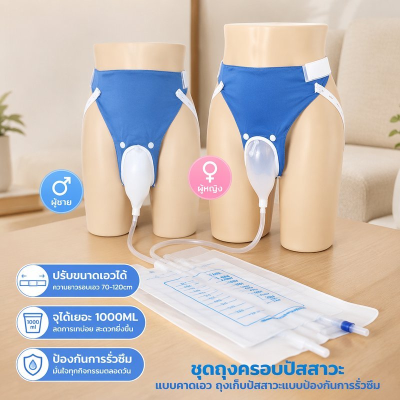 ใส่ถุงเก็บปัสสาวะซิลิโคนเข็มขัดเอวรั่วซึมไม่มีกลิ่นนํามาใช้ใหม่1000มล