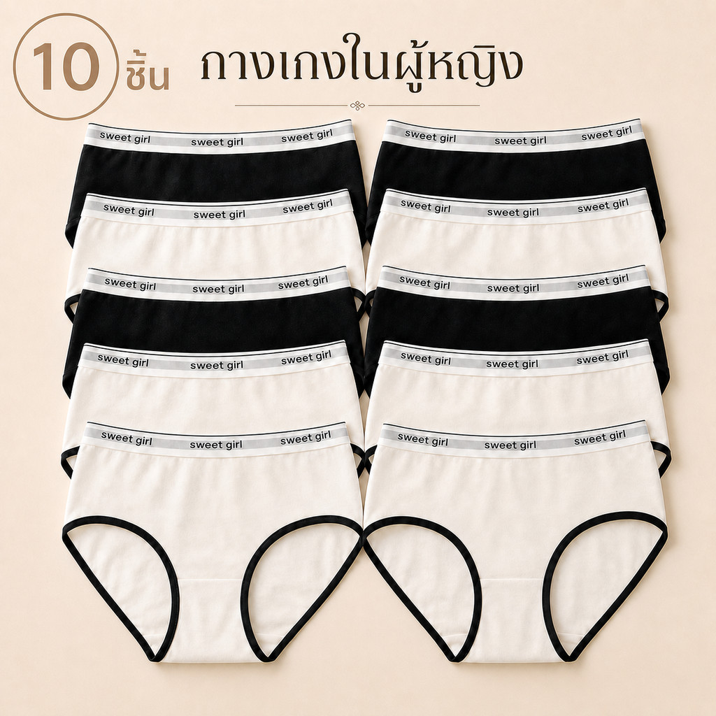 {Set 10 ชิ้น} กางเกงในผู้หญิงขอบลายน่ารักSweet Girlตอบโจทย์ทุกวันสบายๆ ด้วยผ้าที่นุ่ม ใส่แล้วไม่ระคายเคือง ราคาถูก