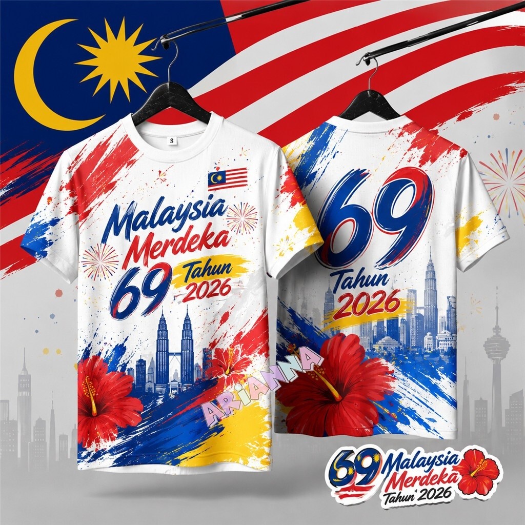 2026 69th Independence Day T เสื้อระเหิดแห้งเร็ว Jersey ขนาดใหญ่ Streetwear 69th Baju Merdeka เสื้อย