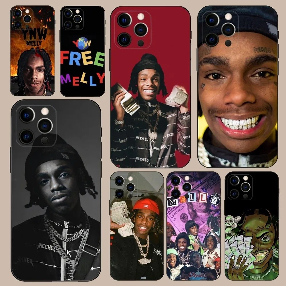 TP-1 YNW Melly Rapper เคสโทรศัพท์สําหรับ iPhone 16,15,14,13,12,11,Pro,X,XS,Max,XR,Plus,Mini Soft Bla