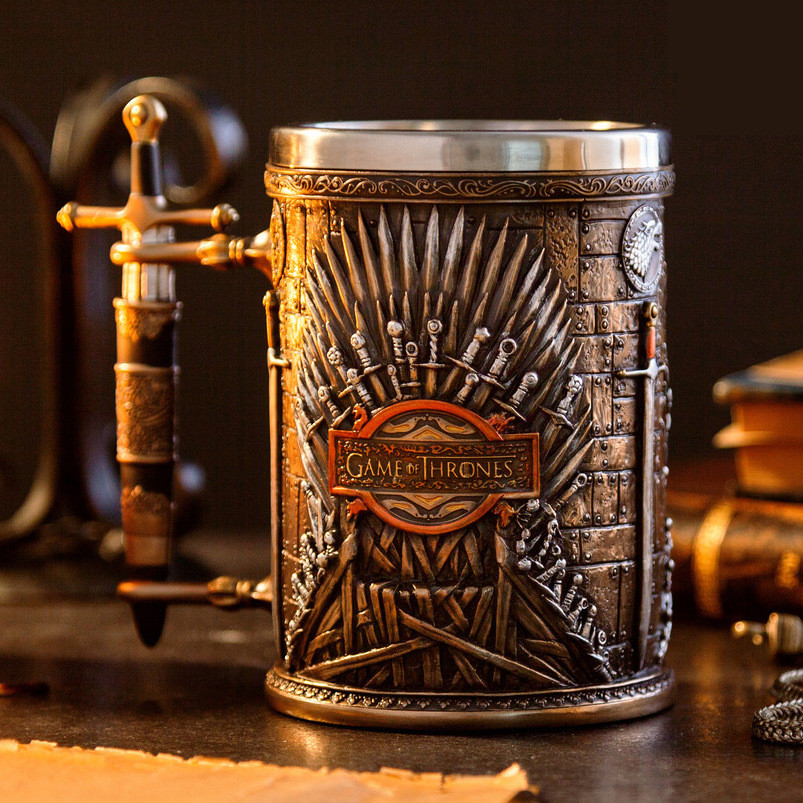 Song of Ice and Fire Game of Thrones ถ้วยน้ําบาร์ 3D สามมิติแกะสลักสแตนเลสแก้วเบียร์ Goblet Q7XA