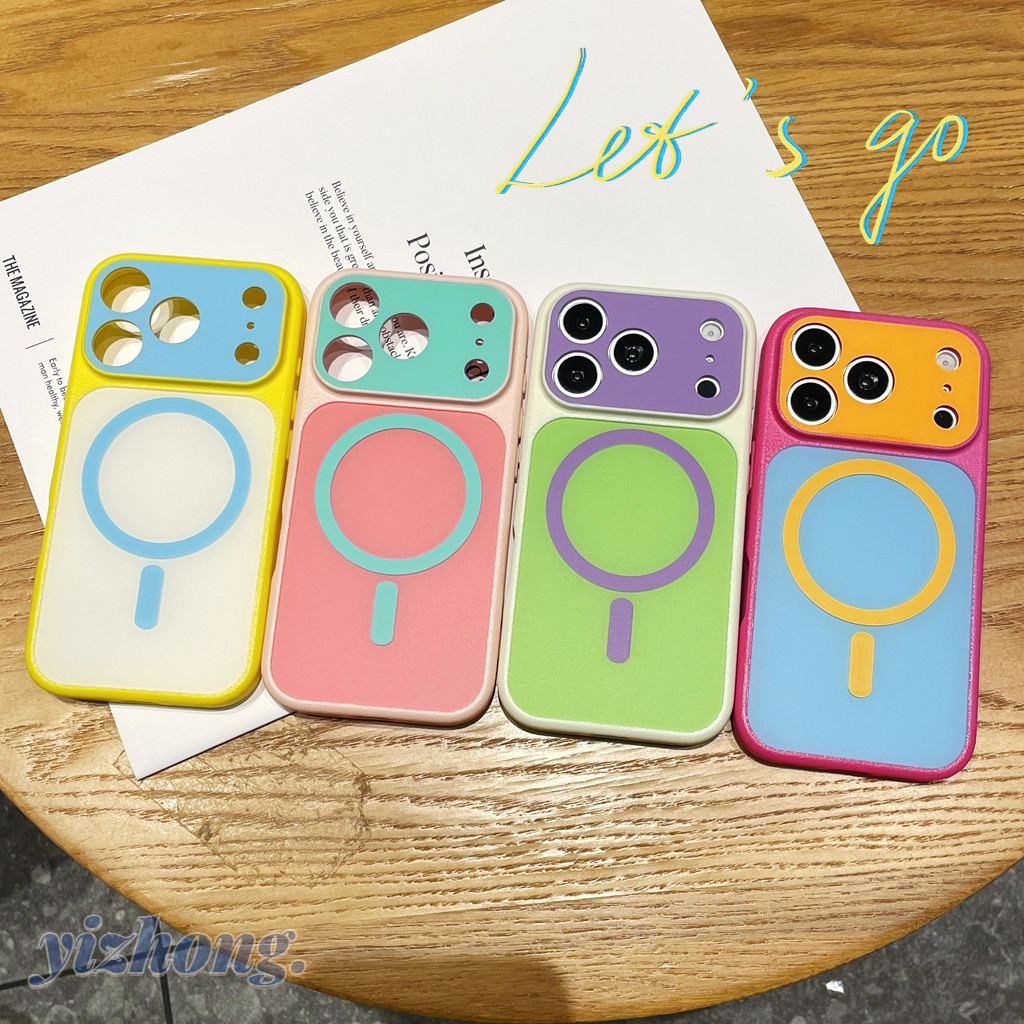 ปลอกสําหรับ iPhone 17 Air 16 Pro Max 15 14 Plus 13 แม่เหล็กชาร์จไร้สาย Contrast สีลูกกวาด Dopamine แฟชั่นกันกระแทก Soft TPU เคสป้องกัน Anti-scratch Shell Cover