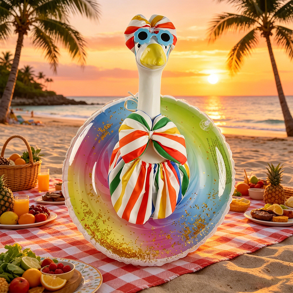 Hawaiiian Porch Goose Clothing Summer Bikini Suit Rainbow Color Clothing Summer Swimming Courtyard D