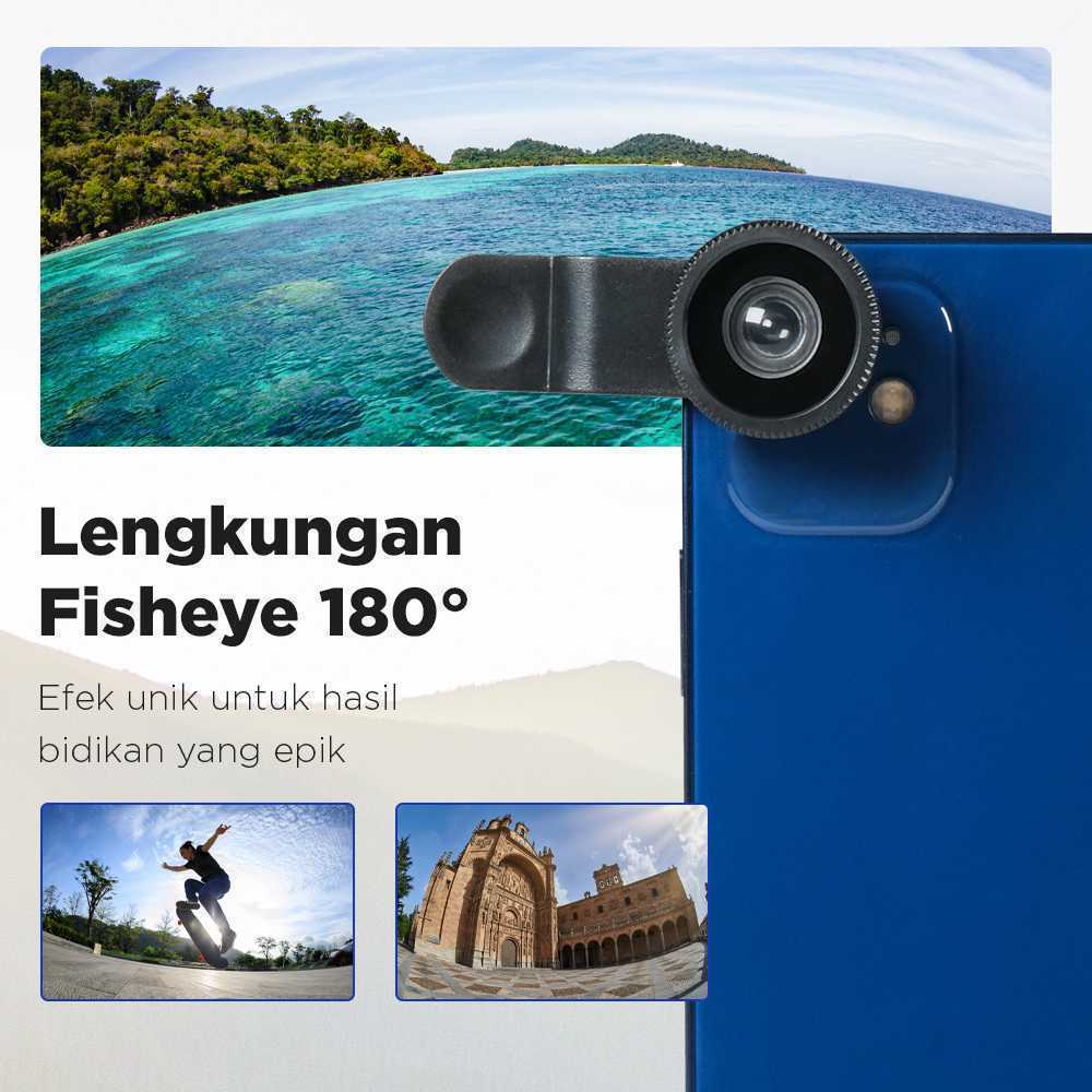 HP TaffiSTUDIO 3in1 Fisheye Macro เลนส์ถ่ายภาพโทรศัพท์กว้าง