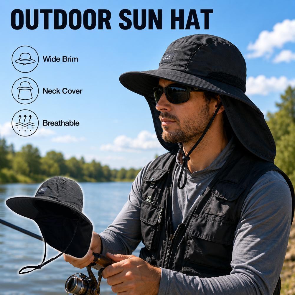 หมวกกันแดดกลางแจ้งพร้อมคอ Shade Breathable Bucket Cap สําหรับเดินป่าตกปลา Camping W7e8