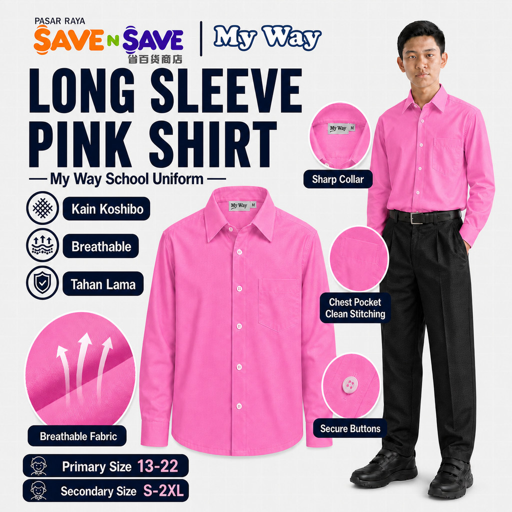 KEMEJA MY WAY PINK SCHOOL เสื้อแขนยาว SLIP ผ้า SCHOOL LACE SCHOOL เสื้อแขนยาวสีชมพูเสื้อ