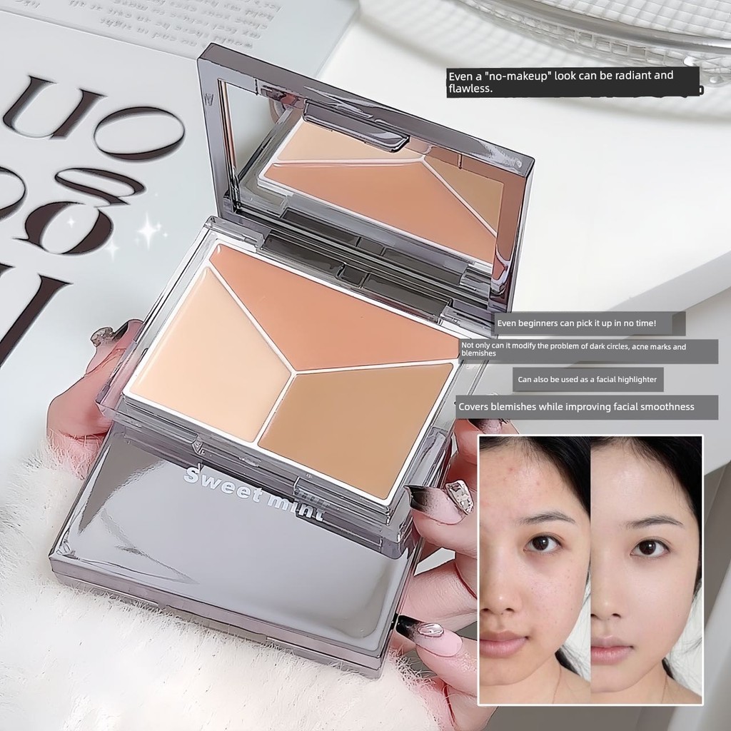 แปรงปัดแก้ม แปรง SWEET MINT Tricolor Elf คอนซีลเลอร์ Palette Cover Dark Circles Tear Groove Spots Ac