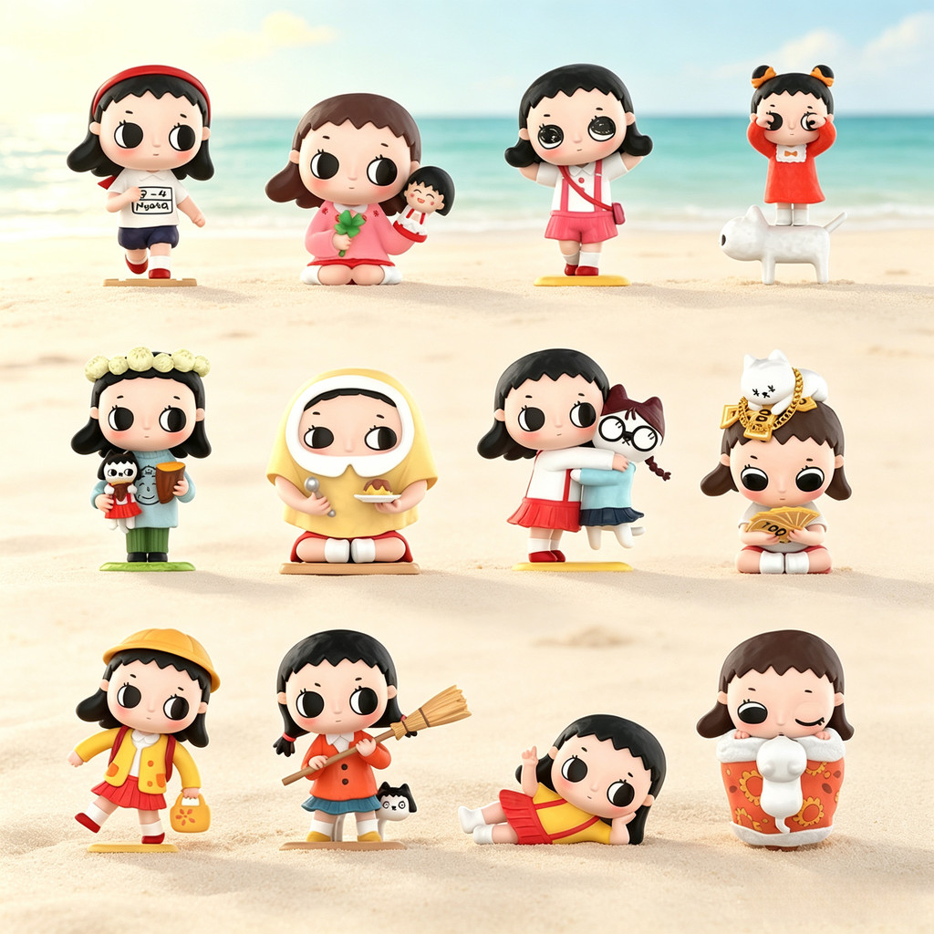 POPMART Nyota x Cherry Maruko Joint Series เครื่องประดับตุ๊กตาน่ารัก อินเทรนด์เล่นกล่องของขวัญปริศนา