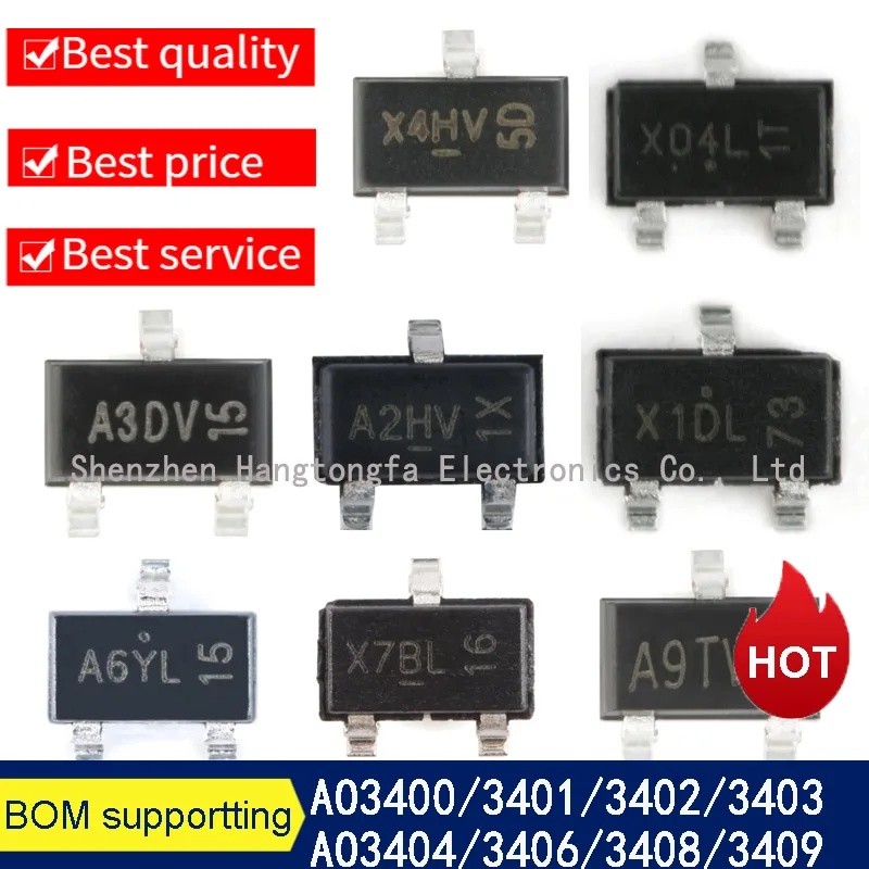 10pcs AOD413A AOD444 AOD478 AOD482 AOD4184L AOD4185 AOD2610E AON7403 SOT23-6 SMD AO3400A 3401A 3402 