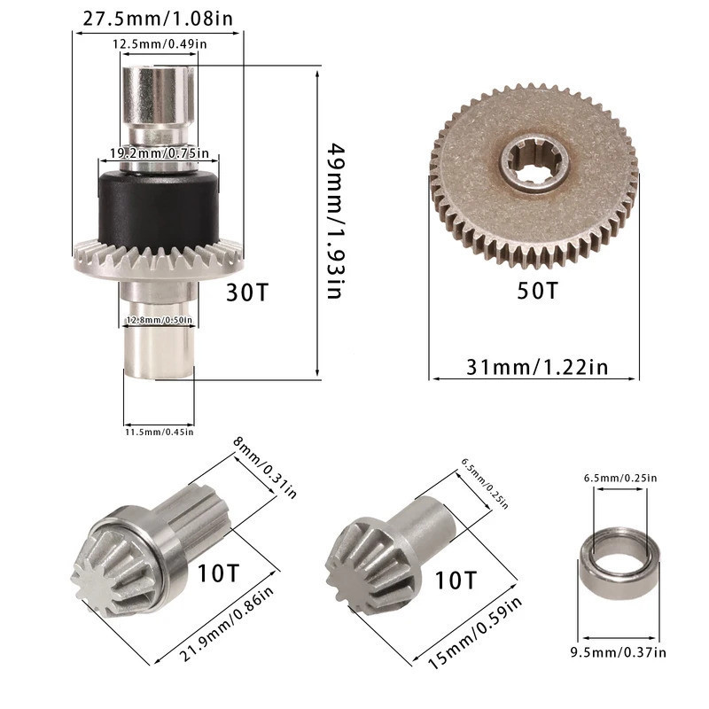 1 ชุด MJX อัพเกรดโลหะด้านหน้าและด้านหลัง Differential Gear Hyper Go 16207 16208 16209 16210 14301 14