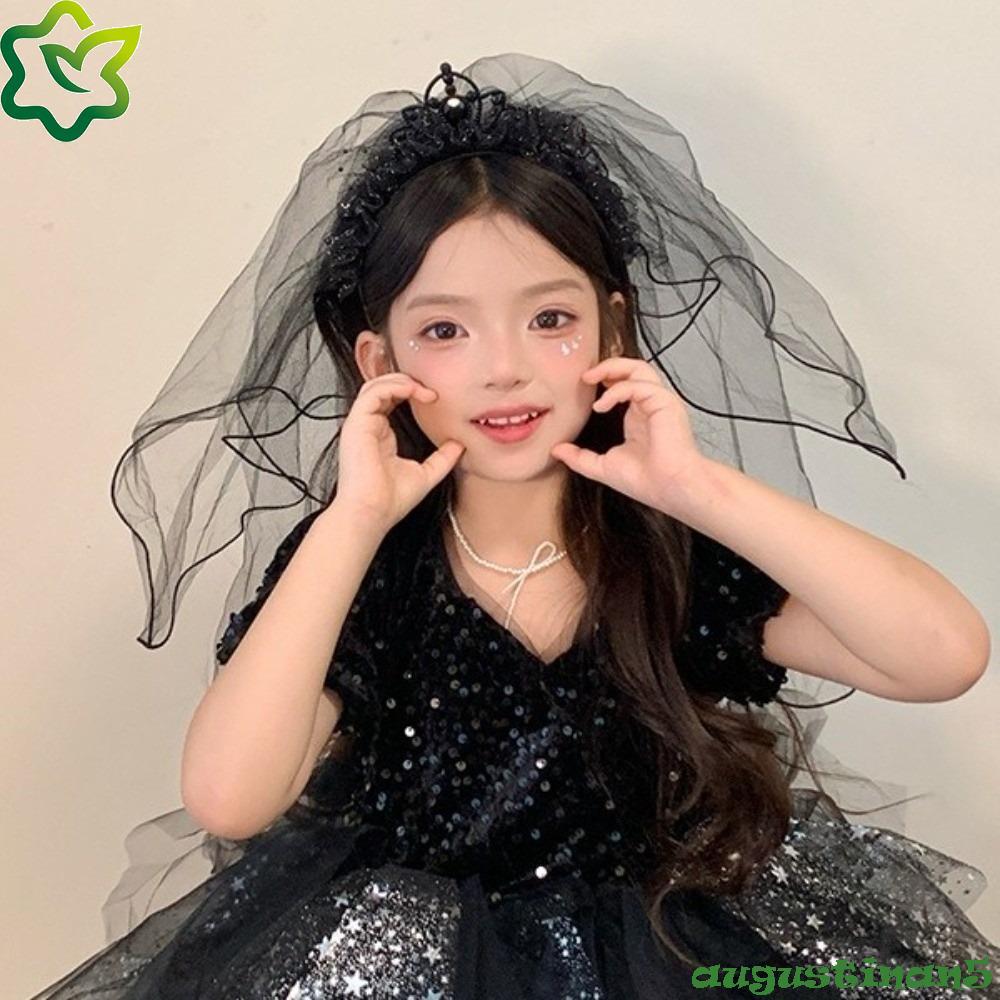 ที่คาดผมโบว์ AUGUSTINAN, Sukull ห่วงผมฮาโลวีนสไตล์โกธิค, ตาข่ายหวาน Ghost ที่คาดผมมงกุฎสีดําเด็ก