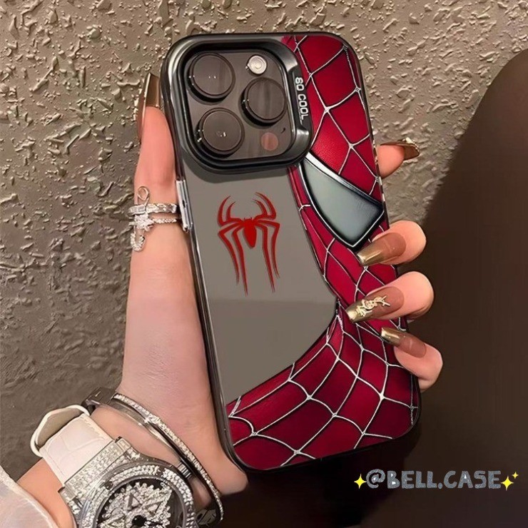 สําหรับ iPhone 17 16 15 14 13 12 11 Pro Max X XR XS MAX 7 8PLUS สีแดงหน้าอก spiderman Big Hole เคสโท
