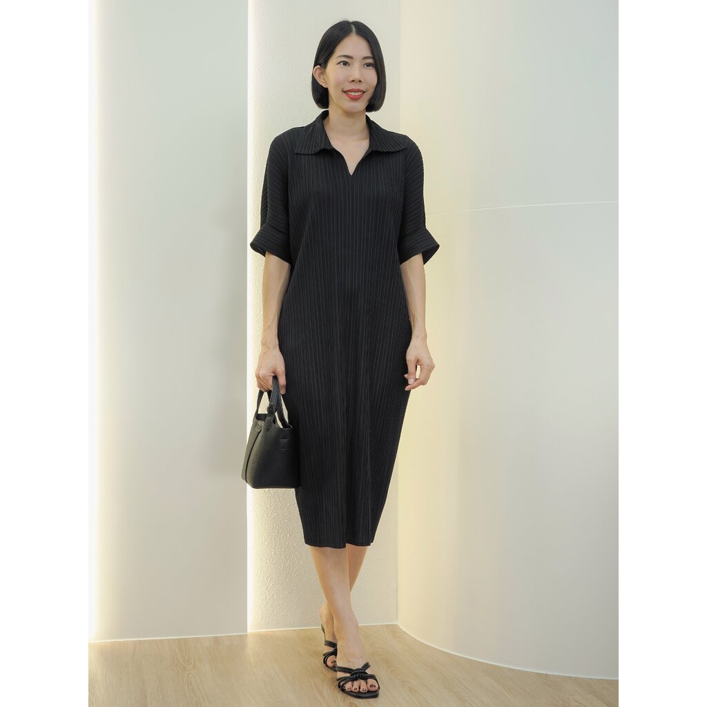 ยาว 43.5 นิ้ว 2MUAY รุ่น GM8435 เดรสอัดพลีท POLO SHORT SLEEVE PLEATED DRESS 4 สี FREE SIZE