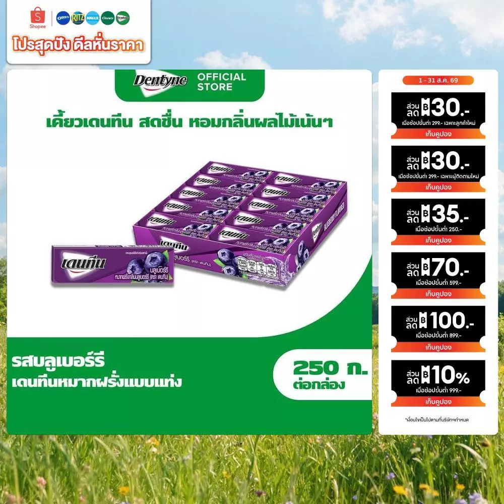 [แพ็ค 20 แท่ง ] Dentyne Blueberry เดนทีน หมากฝรั่งกลิ่นบลูเบอร์รี แบบแท่ง 5 แผ่น (12.5g)