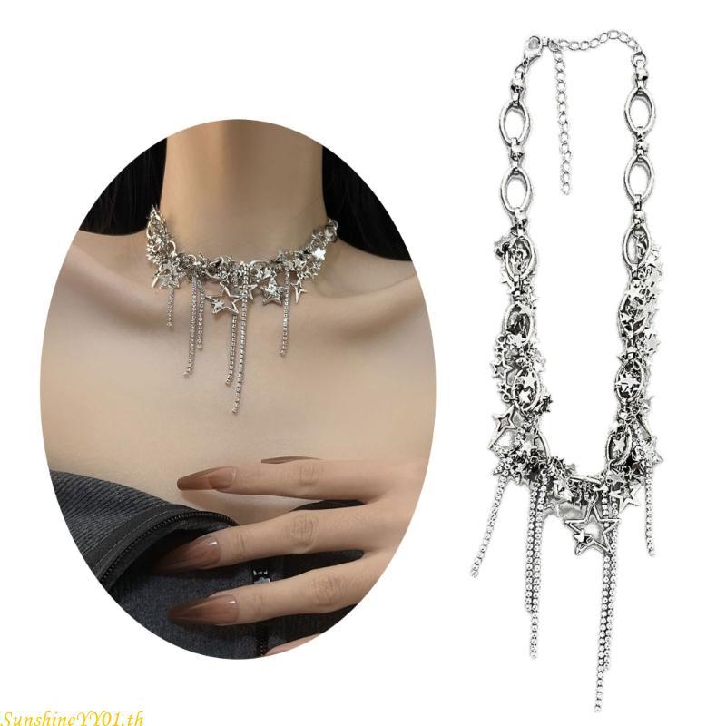 SUN Pentagram Chain Chokers Star สร้อยคอเครื่องประดับ Y2k อุปกรณ์เสริม Star Choker วัสดุเครื่องประดั