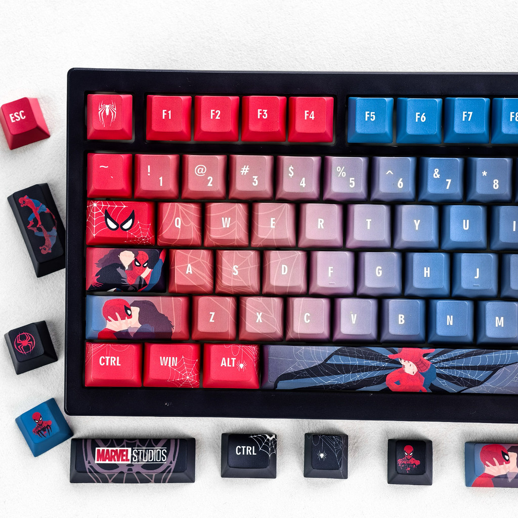 EN/TH/ZHUYIN/KR MAIMOOO Spider-Man Keycap Cherry/MOA Profile 120 คีย์ PBT Dye Sublimation Aula F75 RK R75 Cool Red Blue Marvel Keycaps สีเทา Jean Keycap