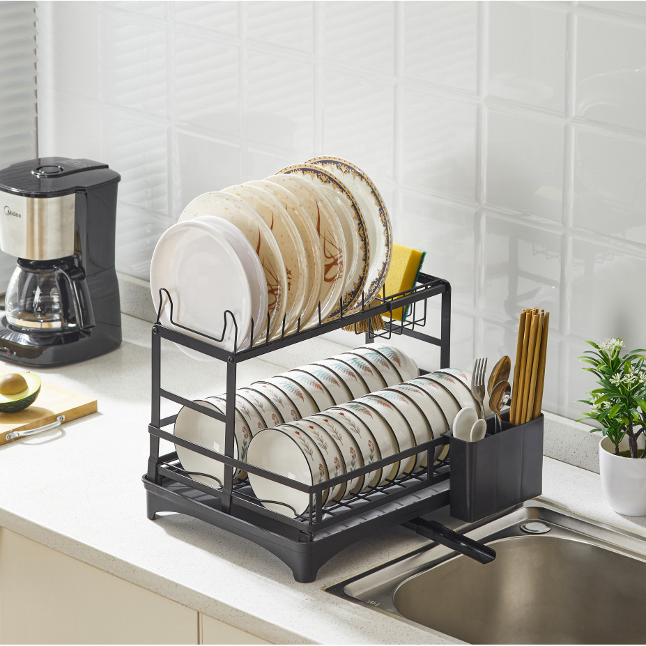 เหล็กคาร์บอนจาน Drainer Rack จาน Drainer Drying Rack Over Sink สําหรับตู้ครัวท่อระบายน้ํา Board