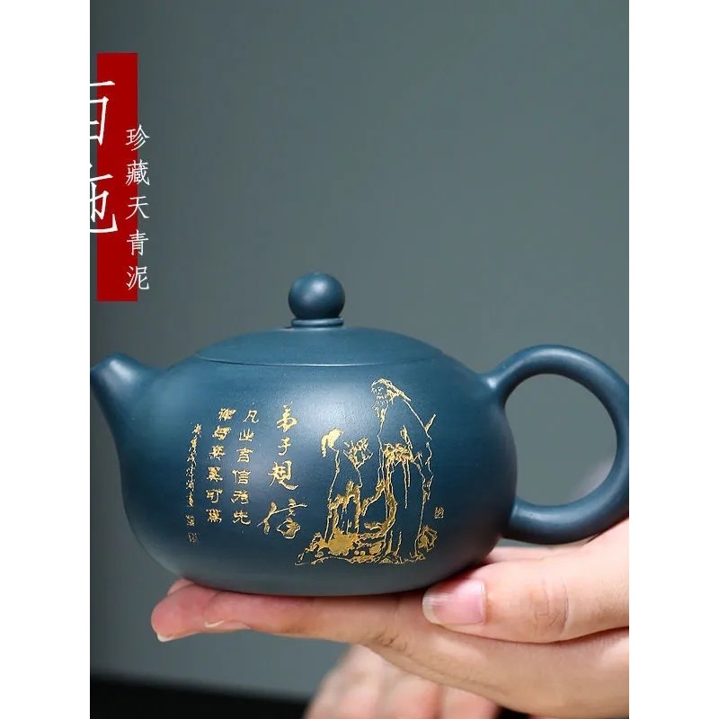 220ml Yixing Handmade กาน้ําชาดินสีม่วง Disciple Gauge กาน้ําชาชากาน้ําชา Blue Xishi กาน้ําชา Tianqi