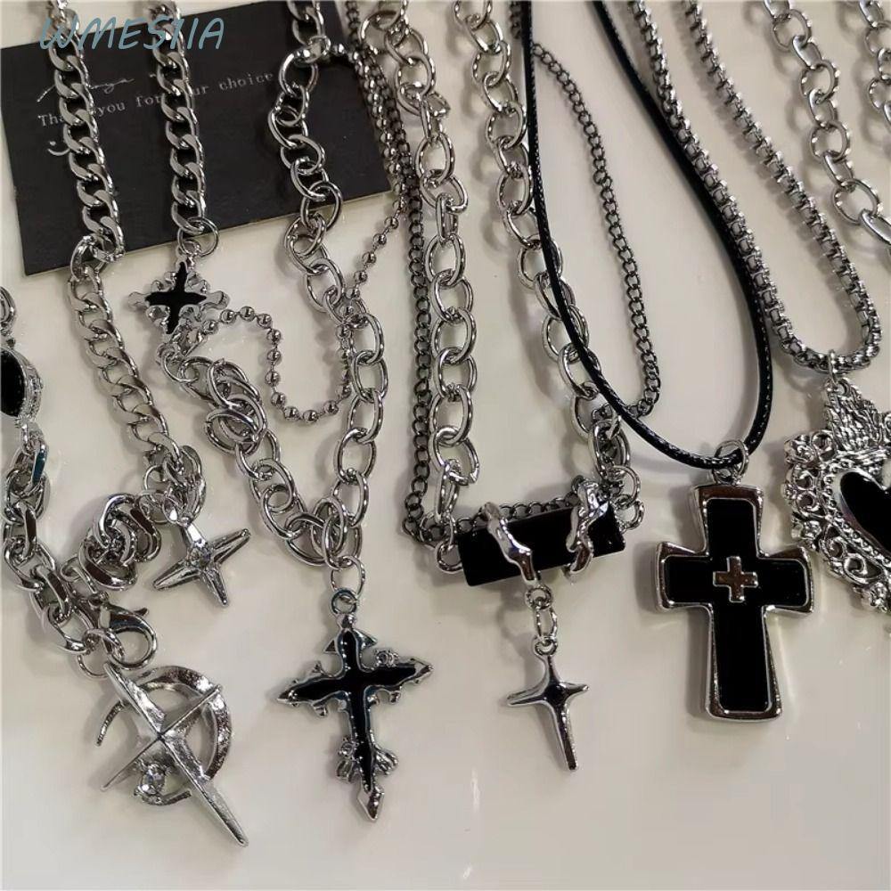 WMES1IA Punk Rock สร้อยคอ, Black Heart Zinc Alloy 90s Y2K สร้อยคอ, เสื้อกันหนาวฮาโลวีน Cool Gothic C