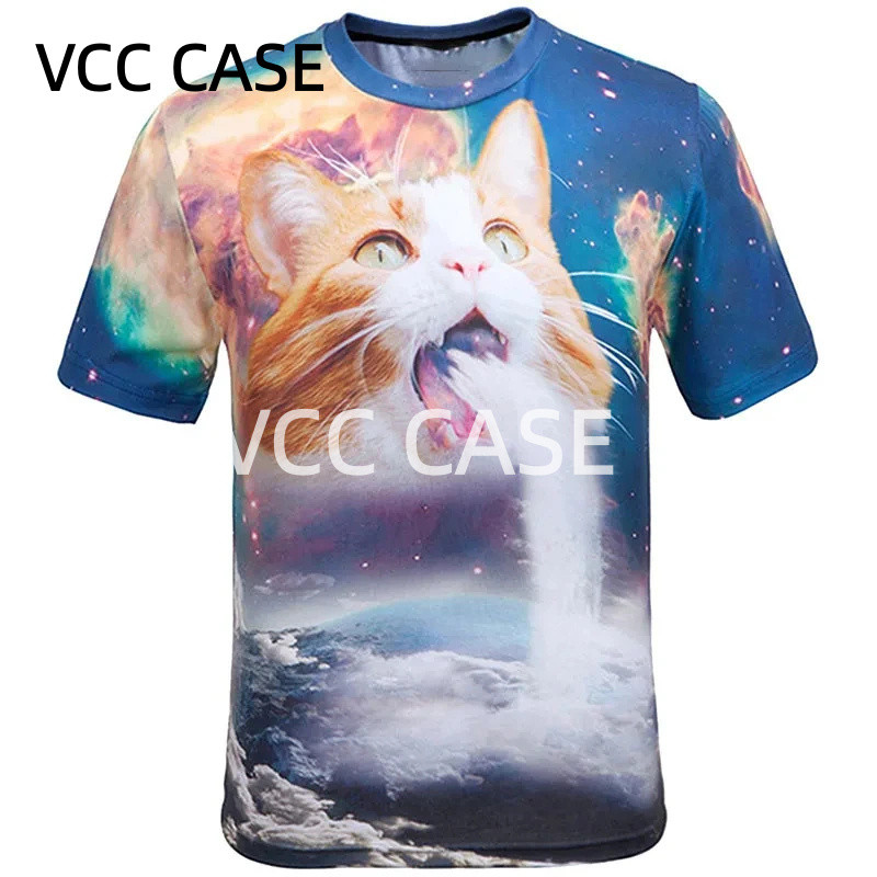 ฤดูร้อน 3D พิมพ์แมวตลก T เสื้อผู้ชาย Galaxy Cat กราฟิกแขนสั้นบุคลิกภาพ Casual O-คอ Street รอบคอ Tees
