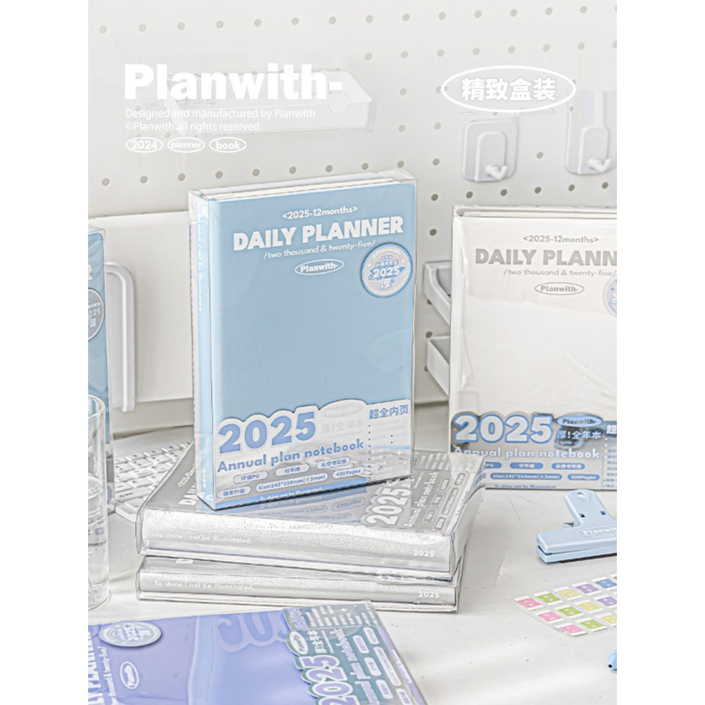 Planwith Annual2026 หนังสือแผนทุกปี PU Cover Sun Month Year Plan Notebook Schedule Book