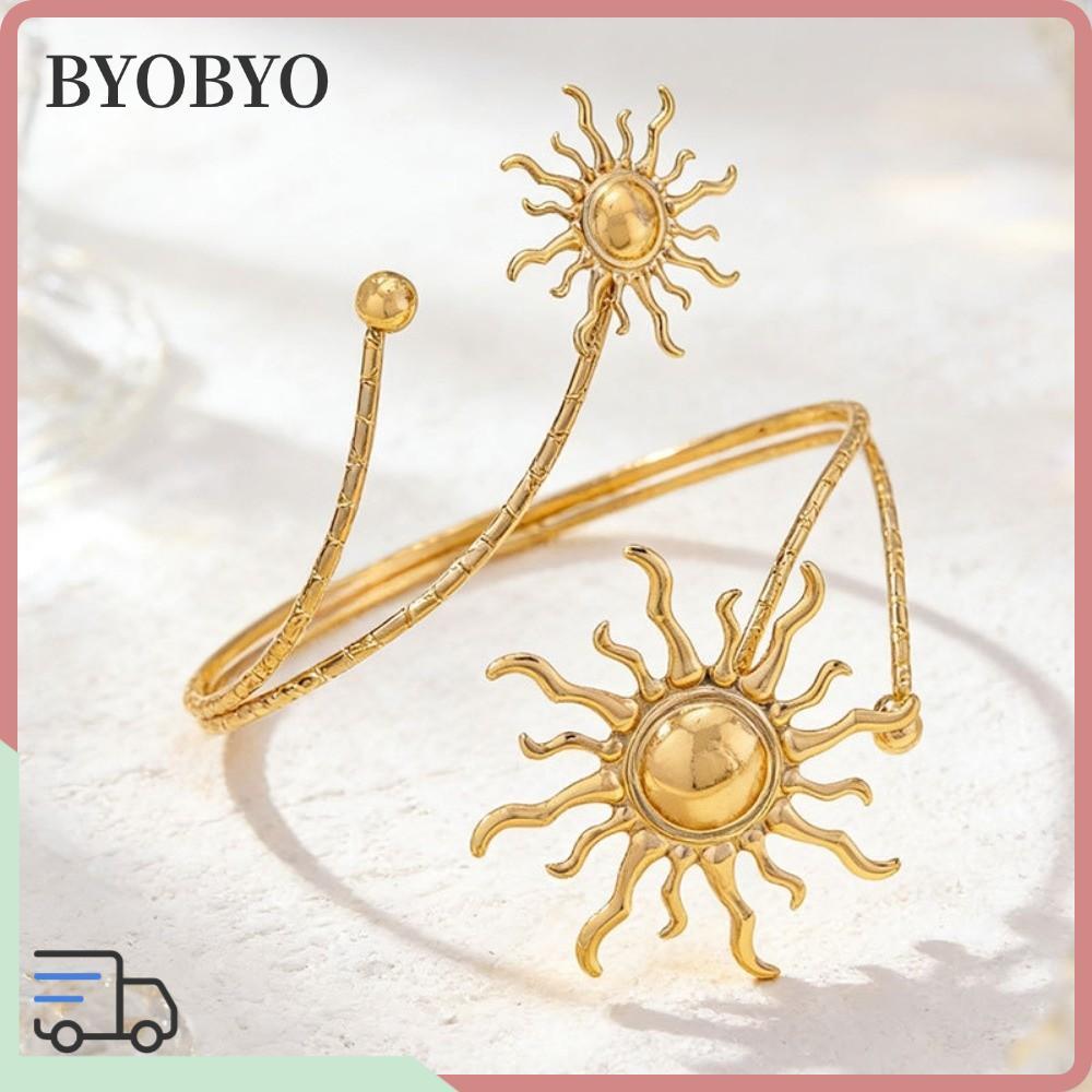 BYOBYO Open Cuff Armlet, Sunflower Sun Upper Arm Cuff Bracelet, Vintage Gold Color Metal Cuff Arm Ri