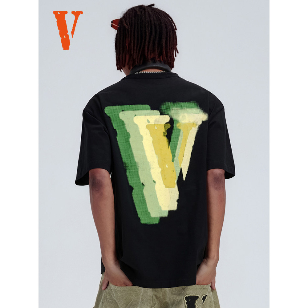 VLONE STAPLE Phantom Big V พิมพ์ลําลองหลวมแขนสั้นผู้ชาย Street Trend สเก็ตบอร์ด Hip Hop เสื้อยืด 082