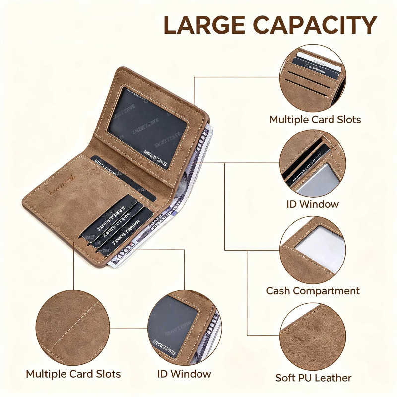 Men Short Wallet Mens Short Wallet All-in-One Anti-Theft Wallet Simple pu Leather Small Wallet Men