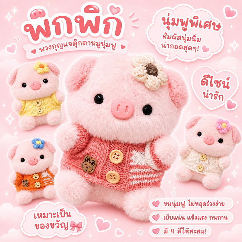 พวงกุญแจตุ๊กตา พวงกุญแจตุ๊กตาหมูน้อย ขนฟูนุ่มน่ารัก ตกแต่งกระเป๋า ของขวัญน่ารักสุดพิเศษ