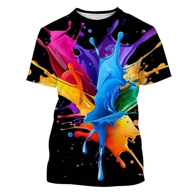 eembเด็ก O-คอแขนสั้นเสื้อยืด Vibrant Splash สี 3D พิมพ์สําหรับกิจกรรมกลางแจ้งทุกวันและ Casual School