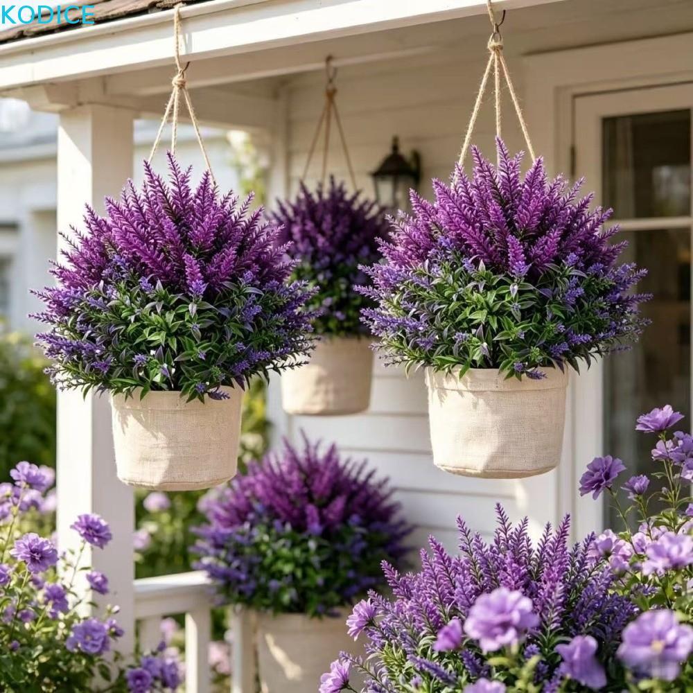 KODICE ประดิษฐ์ Spike Lavender พืช, ที่สมจริง Fade Proof Faux Lavender Ground Stake, Low-Maintenance