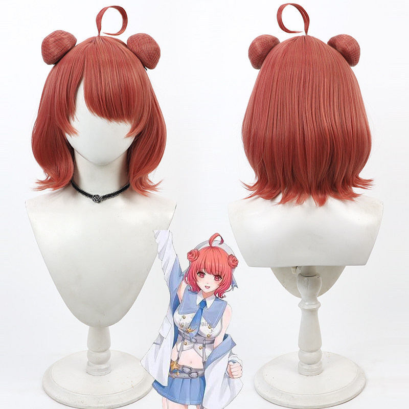 VTuber Yumeno Akari Cosplay Wig Simulated Scalp Split Double Bun Hairpiece